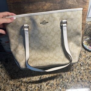 Coach Cream Tote Bag with Signature Monogram